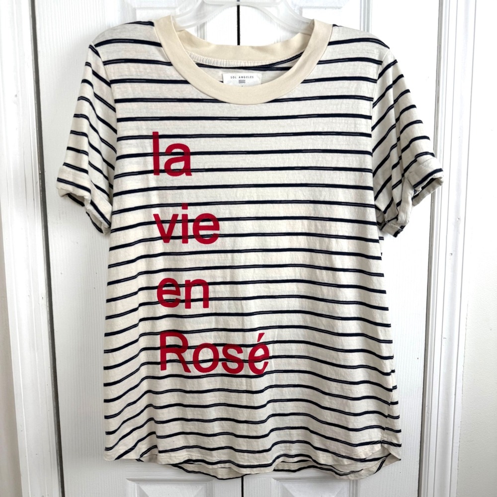 Sol Angeles x Anthropologie La Vie En Rose Tee L Cream Striped French Chic